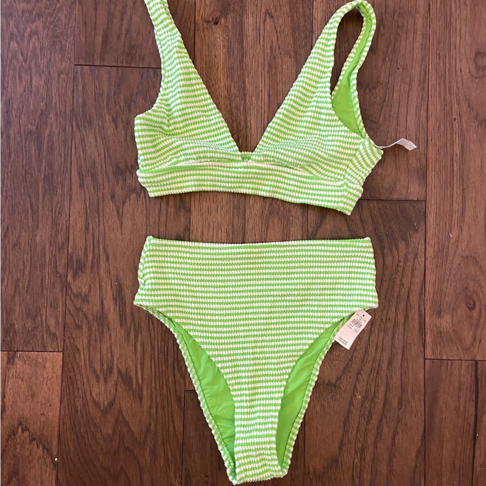 NWT Aerie Green Striped Bikini Set